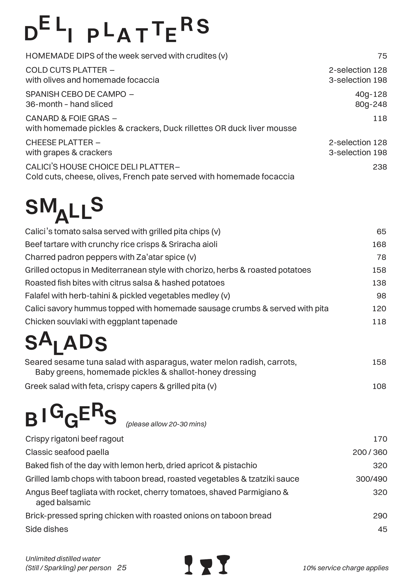 A La Carte — CALICI menu